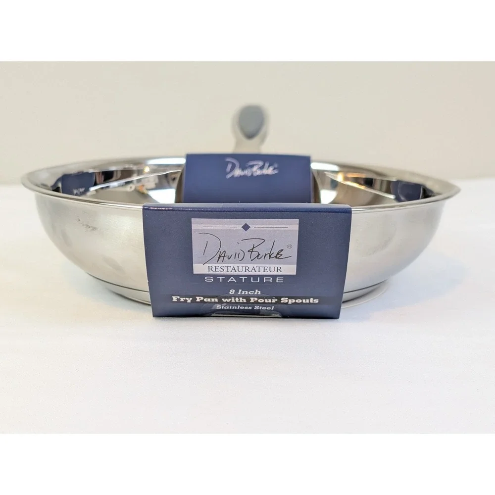 David Burke 8 Inch Stainless Steel Fry Pan with Pour Spouts Restaurateur Stature